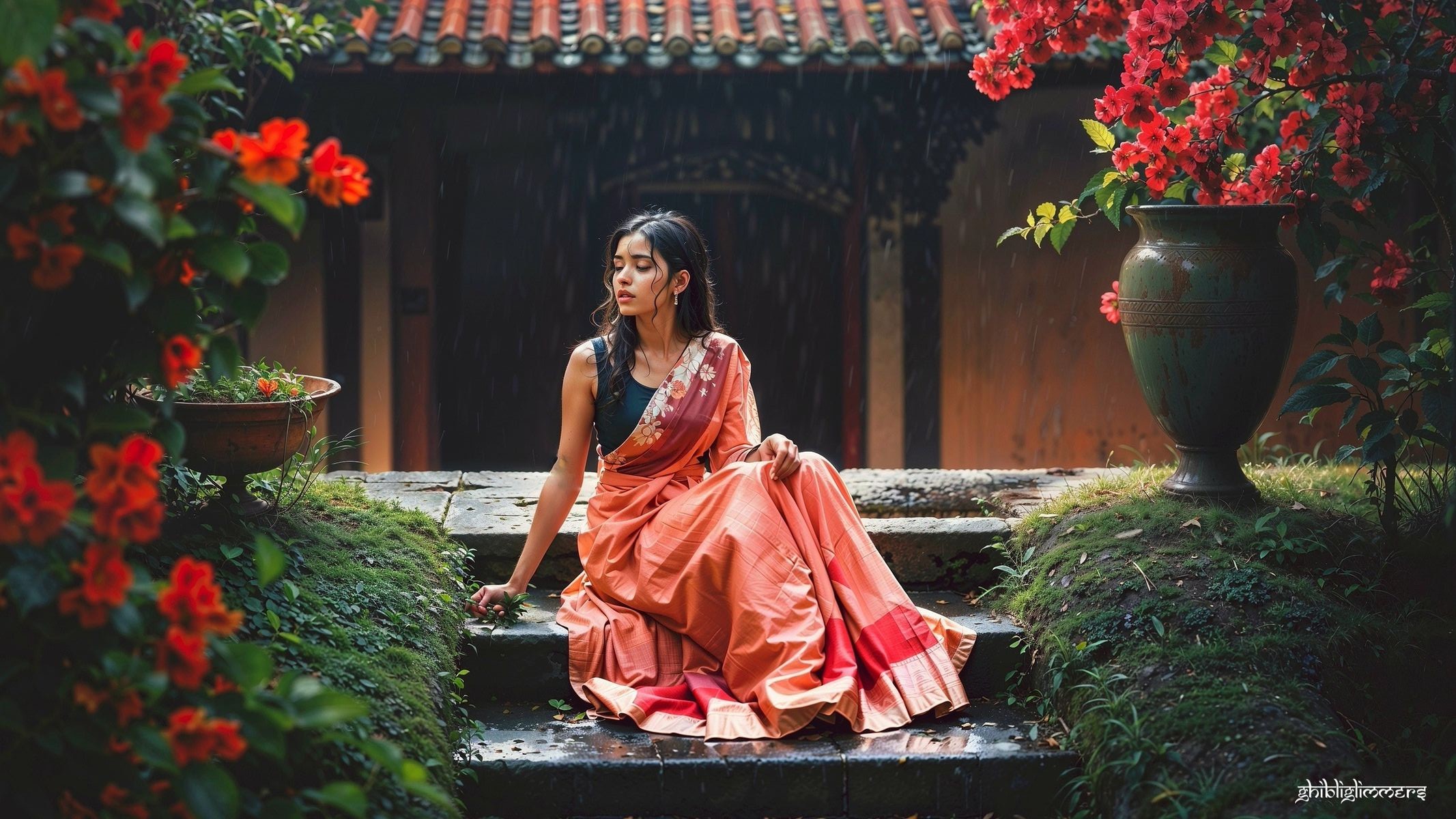Elegant woman in a premium silk saree