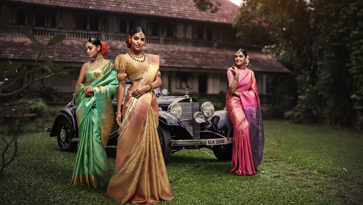 Elegant woman in a premium silk saree